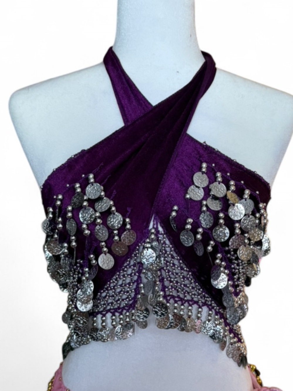 Purple Coin Fringe Belt Scarf, Multi-Way Item- Festival